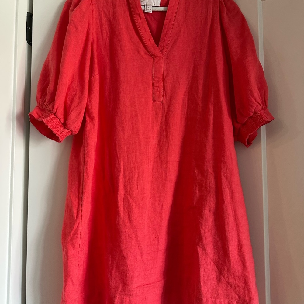 Lilly Pulitzer Mialeigh Linen Puff Sleeve Tunic Dress in Coral - Picture 3 of 6